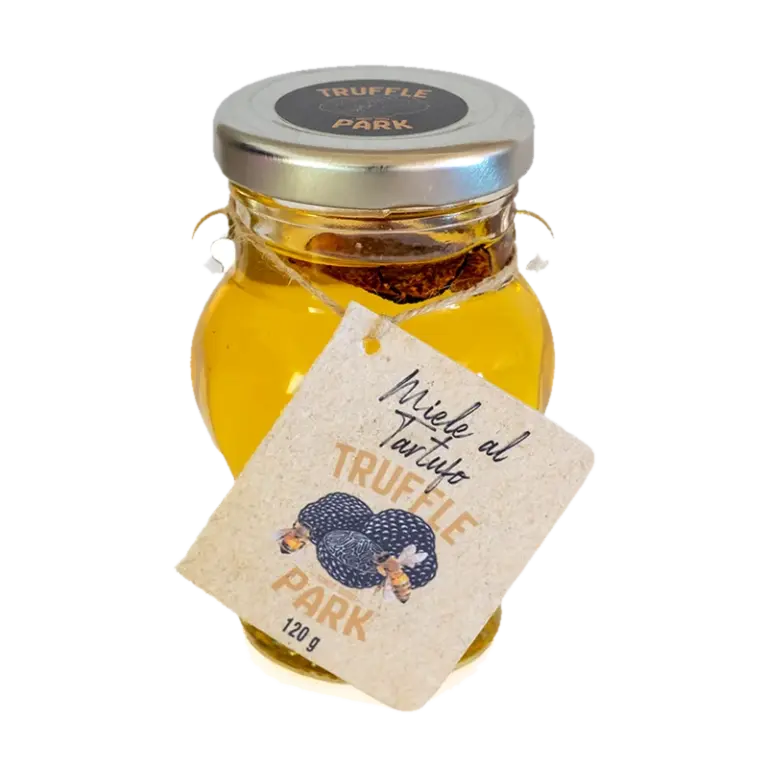 Vasetto di miele al tartufo Truffle Park da 120 g con cartellino